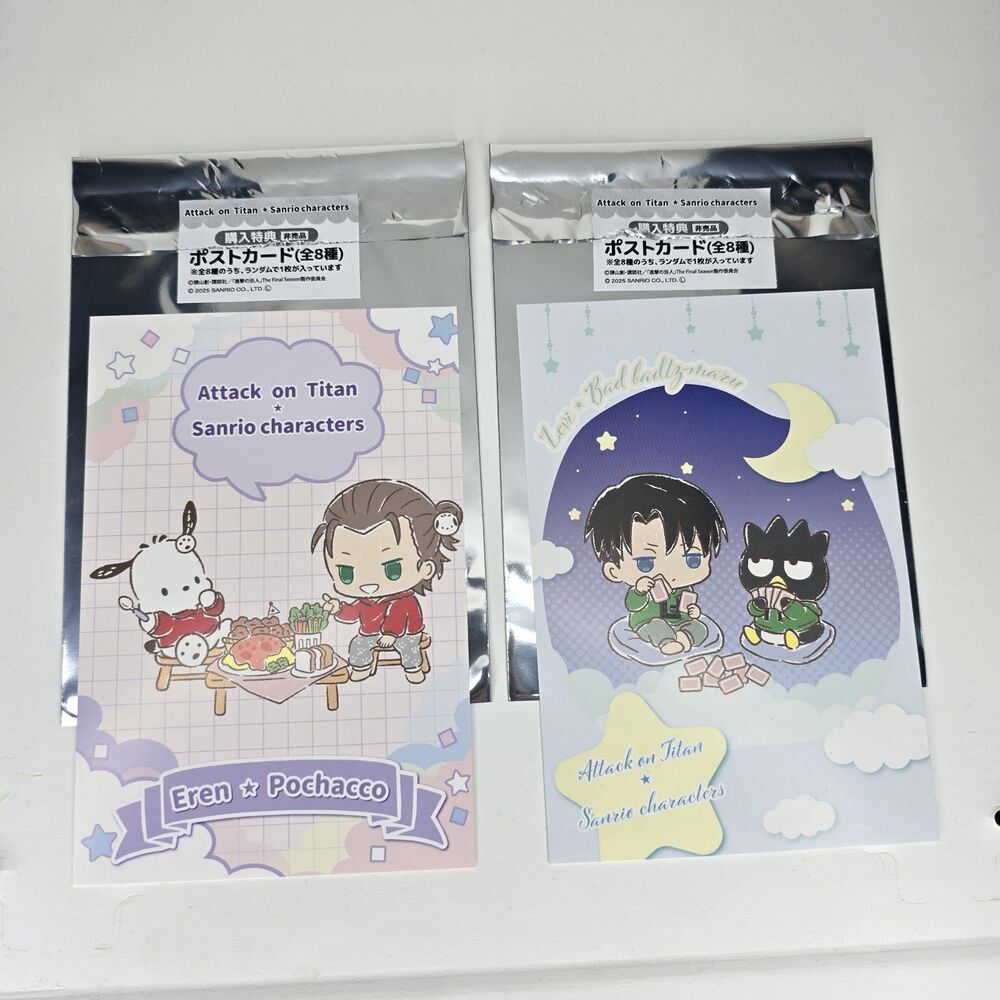 Open Box New Attack On Titan Eren Yeager Levi Ackerman Sanrio Bonus Postcard